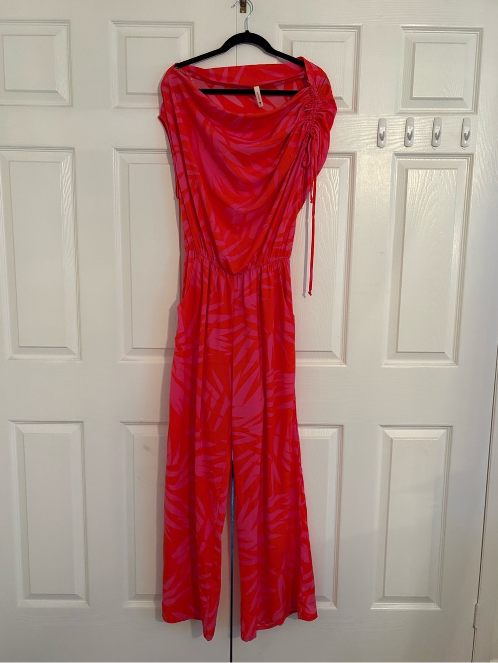 Tyche Hot Pink Printed Jumpsuit with Gathered Shoulder